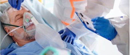 A COVID-19 patient in a hospital intensive care unit (ICU).