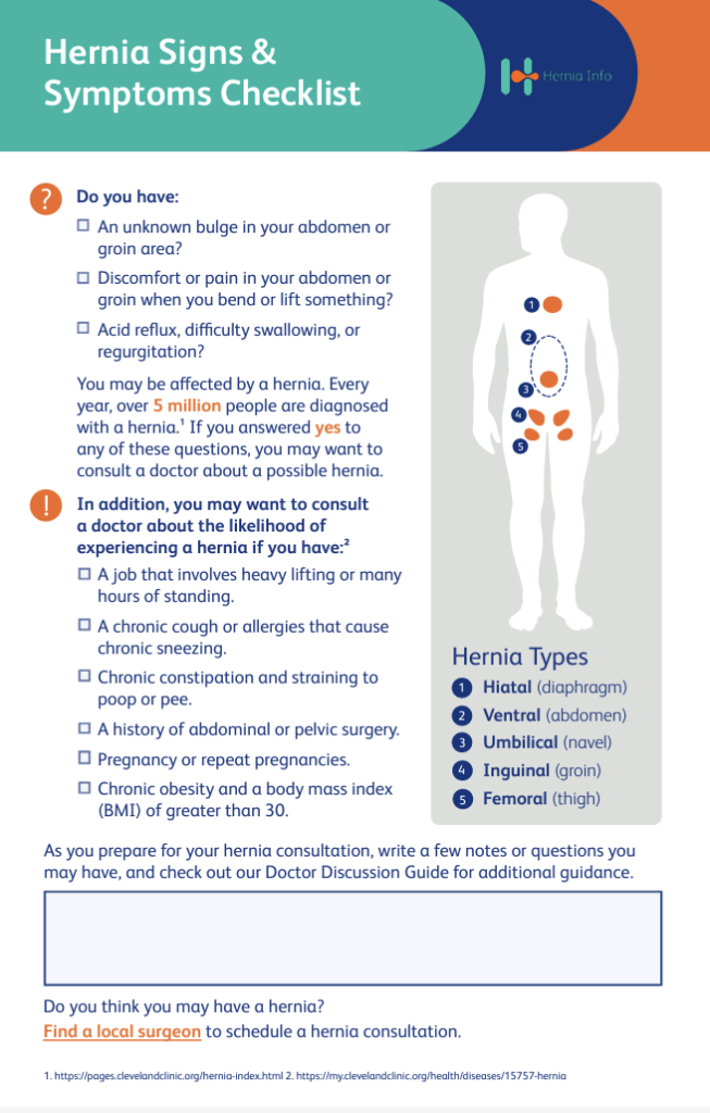 Hernia signs and symptoms checklist